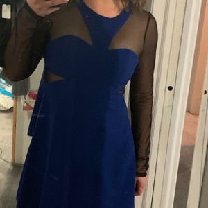BCBG blue dress with black mesh inserts